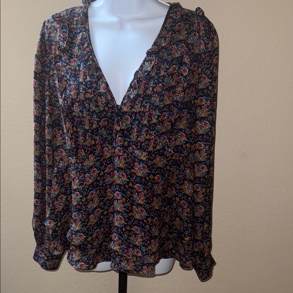 Sezane Rue Saint Fiacre Mirta Blue Floral 100% Silk Blouse Women’s Size EU 42